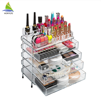 Κομψή αποθήκευση 4 Makeup σαφές ακρυλικό ράφι επίδειξης σειρών κιβωτίων αποθήκευσης συρταριών