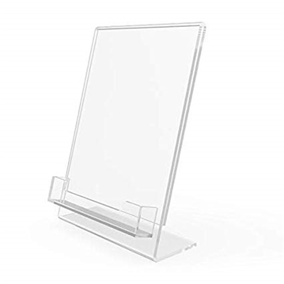 5 &quot; Χ 7» Lucite ακρυλικός κλιμένος κάτοχος σημαδιών ενθέτων πλεξιγκλάς με την τσέπη επαγγελματικών καρτών