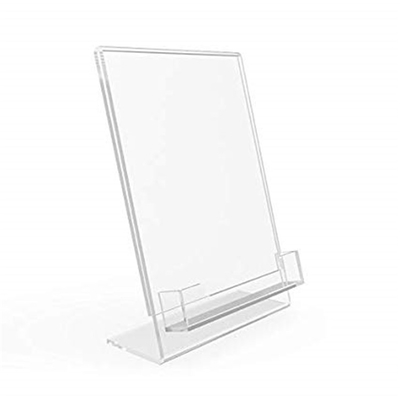 5 &quot; Χ 7» Lucite ακρυλικός κλιμένος κάτοχος σημαδιών ενθέτων πλεξιγκλάς με την τσέπη επαγγελματικών καρτών