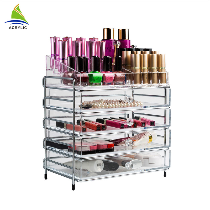 Κομψή αποθήκευση 4 Makeup σαφές ακρυλικό ράφι επίδειξης σειρών κιβωτίων αποθήκευσης συρταριών